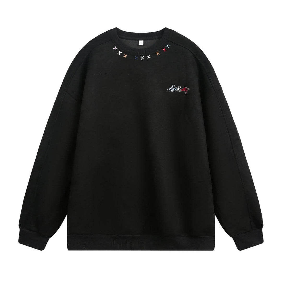 Unisex Oversize Round Neck Sweatshirt with Colorful Collar Embroidery and Drop Shoulder Hudson & Parker
