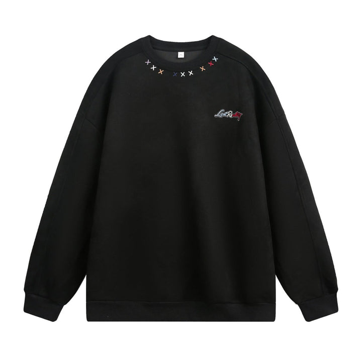 Unisex Oversize Round Neck Sweatshirt with Colorful Collar Embroidery and Drop Shoulder Hudson & Parker