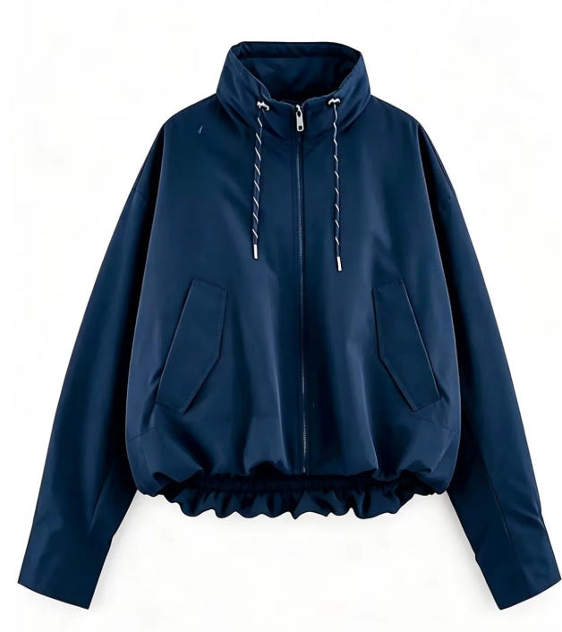 Women’s Oversize Cropped Hooded Jacket with Full Zip, Drawstring and Gathered Hem Hudson & Parker