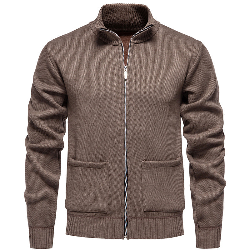 Men's fine knit zip jacket with stand collar and patch pockets Hudson & Parker