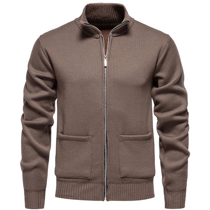 Men's fine knit zip jacket with stand collar and patch pockets Hudson & Parker