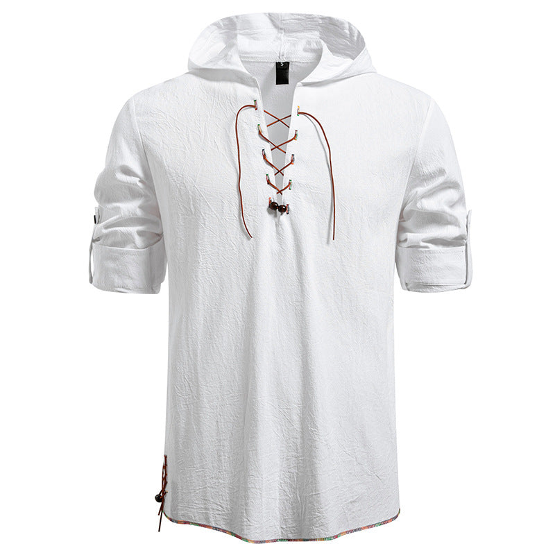 Men's Lightweight Hoodie Shirt with Decorative Lacing, Short Sleeve and Longline Cut Hudson & Parker