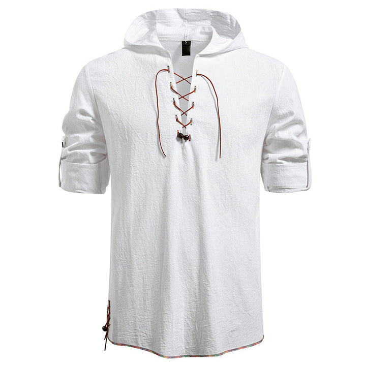 Men's Lightweight Hoodie Shirt with Decorative Lacing, Short Sleeve and Longline Cut Hudson & Parker