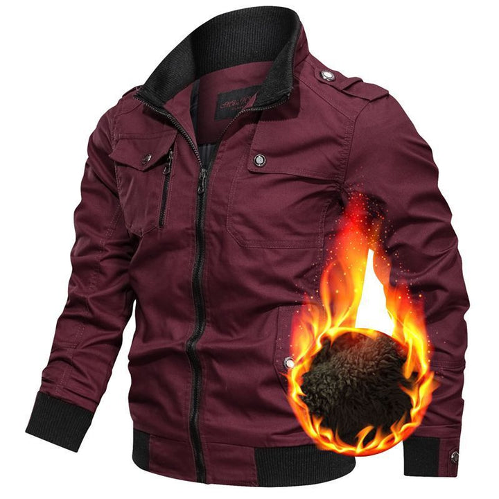Men's canvas utility jacket with teddy lining, stand collar and multiple pockets Hudson & Parker