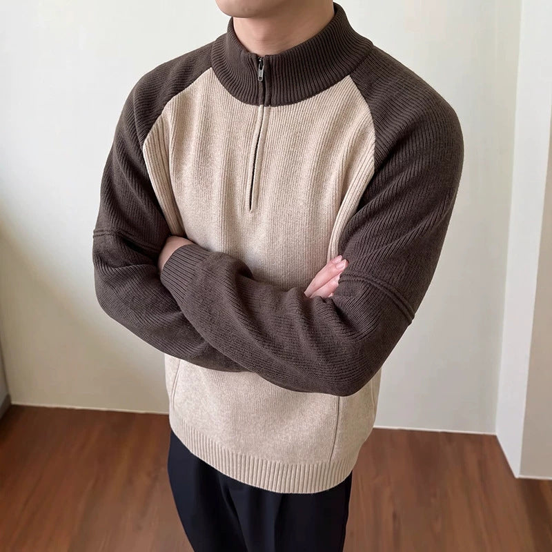 Men's Half-Zip Sweater with Knit Pattern Hudson & Parker