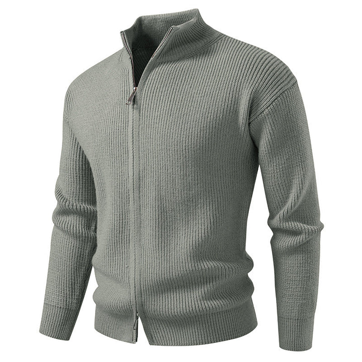 Men's Coarse Ribbed Zip Cardigan with High Cowl Neck and Concealed Seam Hudson & Parker