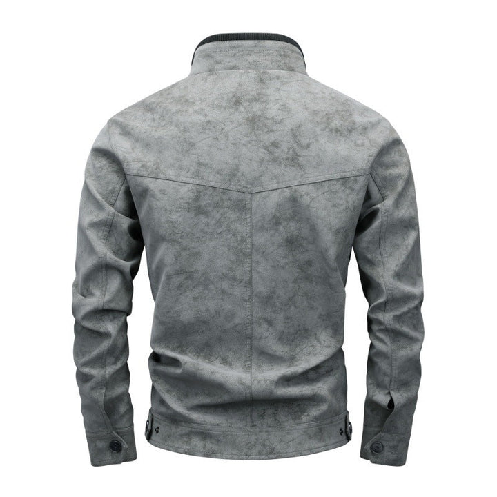 Men's Vintage Utility Faux Leather Jacket with Stand Collar and Multiple Pockets Hudson & Parker