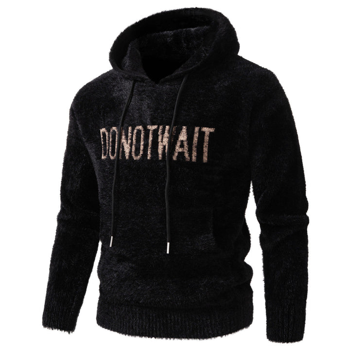 Men's Fluffy Hoodie made of Teddy Fleece with Statement Front Print and Kangaroo Pocket Hudson & Parker