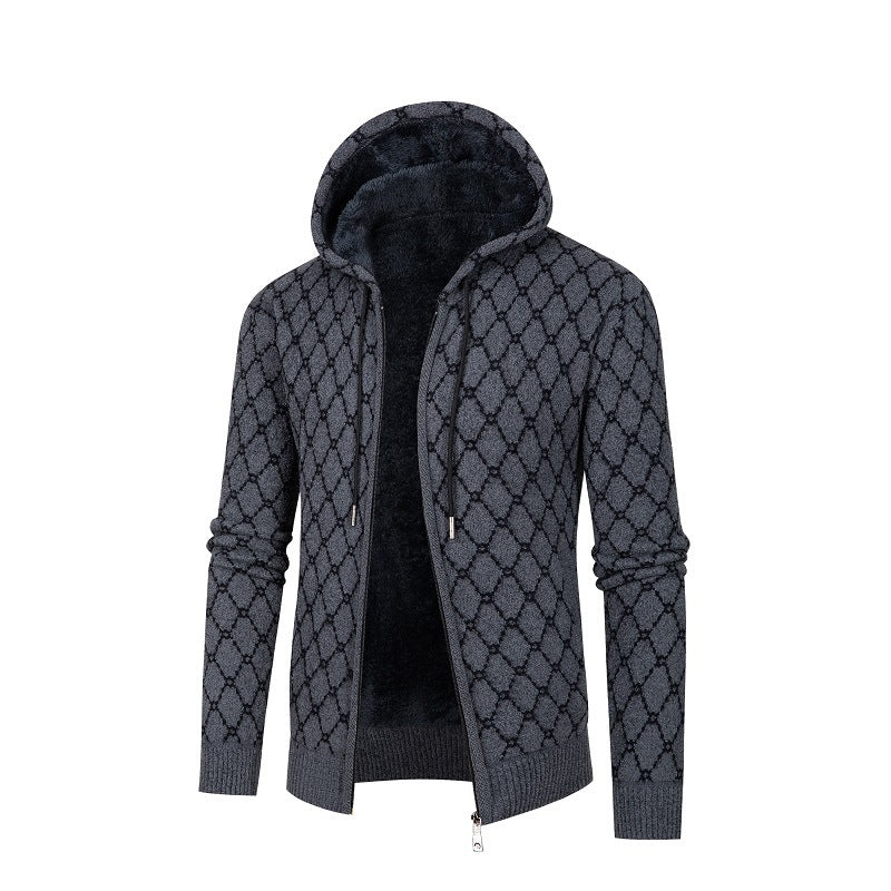 Men's Hoodie Sweater with Teddy Lining and Diamond Pattern Hudson & Parker