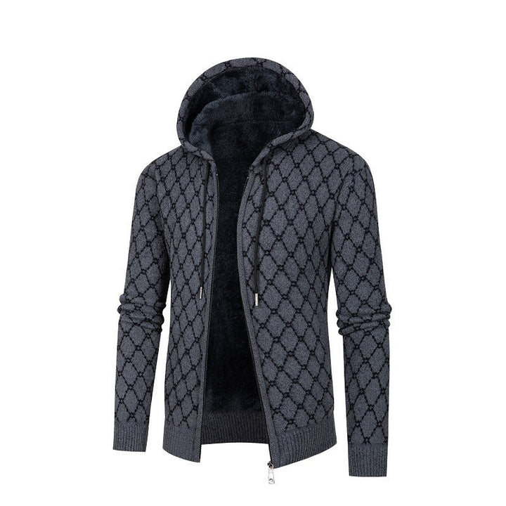 Men's Hoodie Sweater with Teddy Lining and Diamond Pattern Hudson & Parker