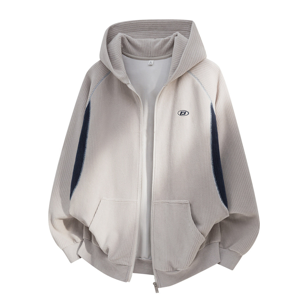 Unisex Oversize Waffle Knit Hoodie Jacket with Full Zip and Kangaroo Pockets Hudson & Parker