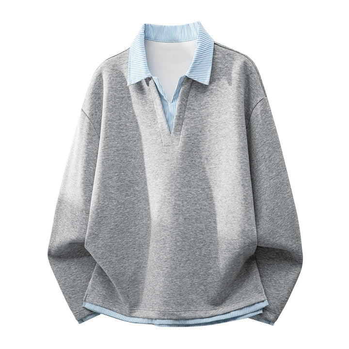 Unisex Oversized Sweatshirt with integrated shirt collar and V-neck detail Hudson & Parker