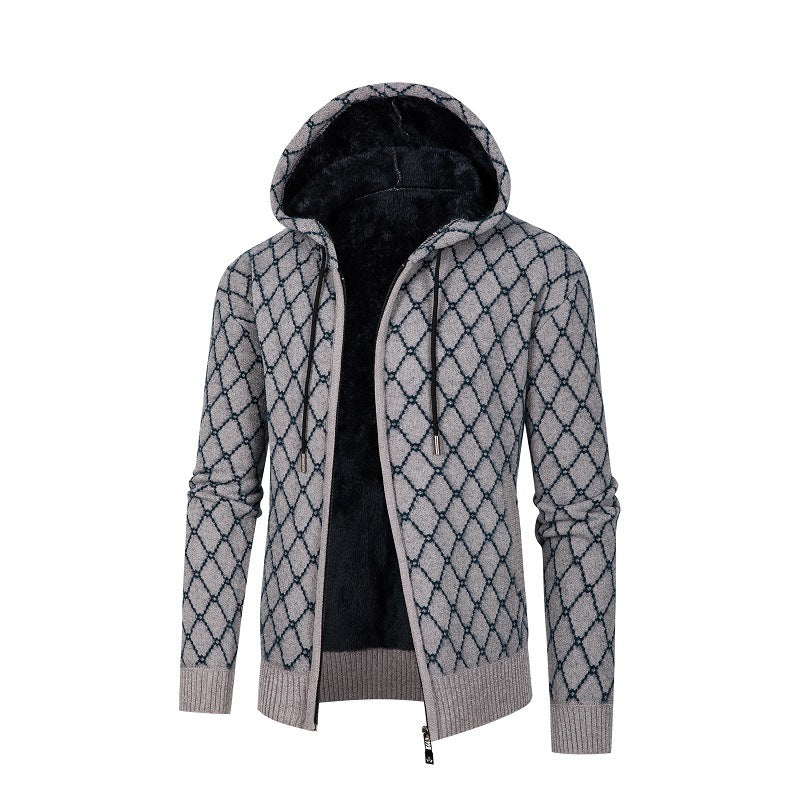 Men's Hoodie Sweater with Teddy Lining and Diamond Pattern Hudson & Parker