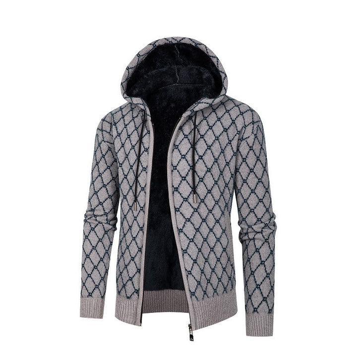 Men's Hoodie Sweater with Teddy Lining and Diamond Pattern Hudson & Parker