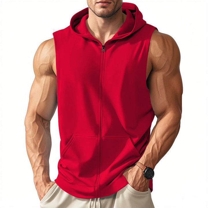 Men's muscle-fit training hoodie vest with zipper and kangaroo pocket Hudson & Parker