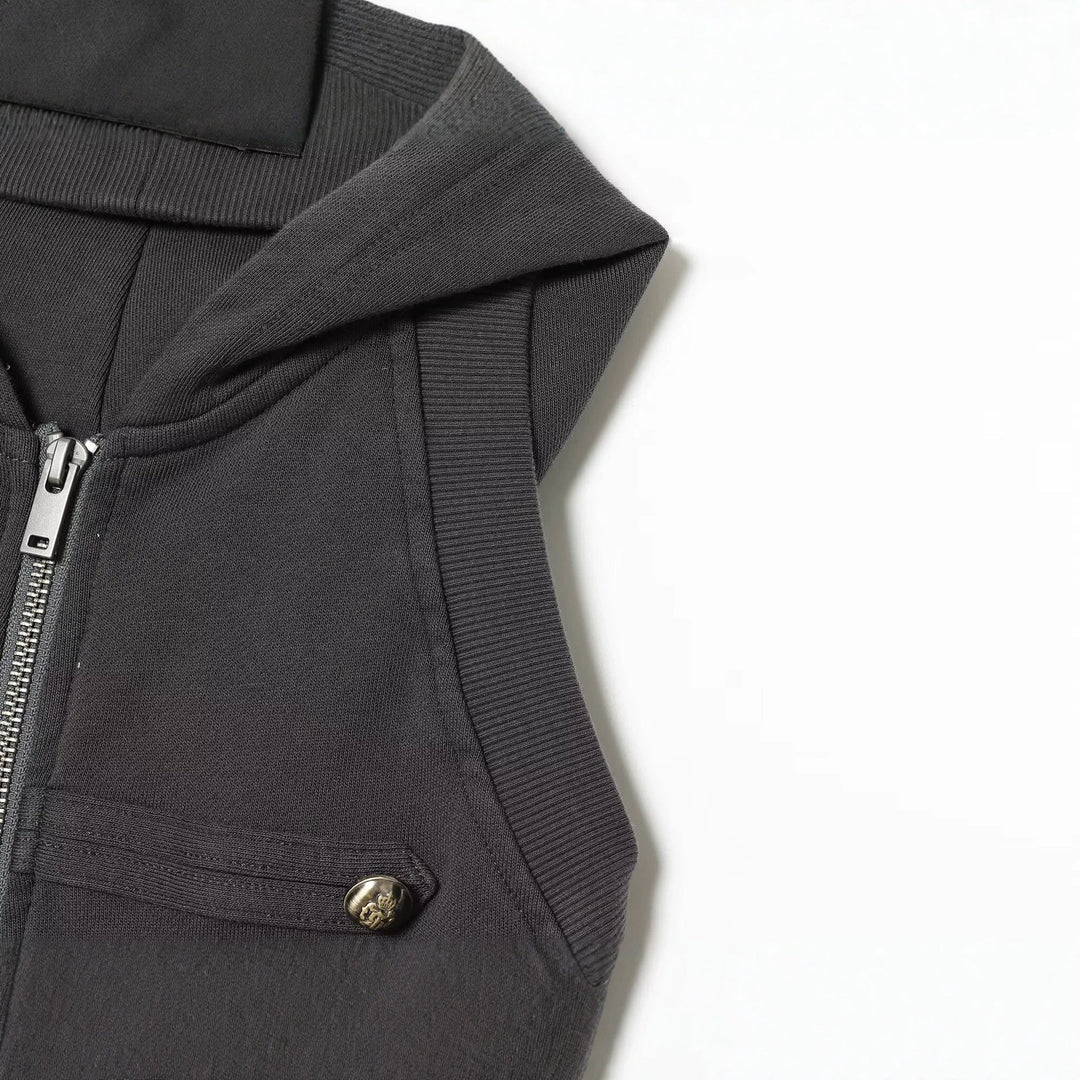Women's Sleeveless Hooded Vest with Zipper and Military Decorative Buttons Hudson & Parker