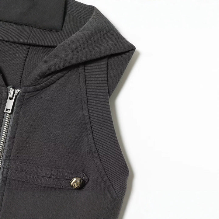 Women's Sleeveless Hooded Vest with Zipper and Military Decorative Buttons Hudson & Parker
