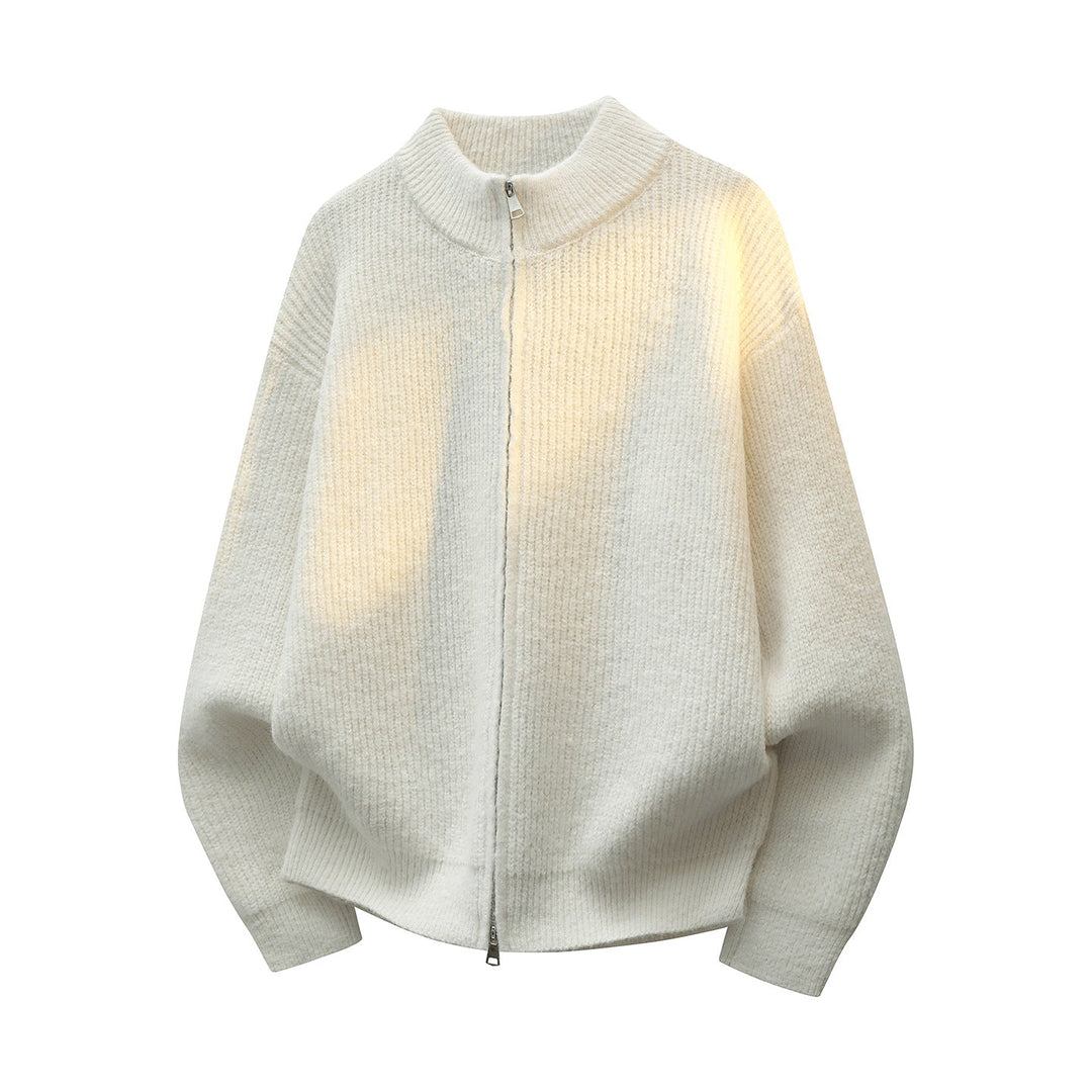 Unisex Oversize Structured Knit Half-Zip Cardigan with Stand Collar & Two-Way Zipper Hudson & Parker