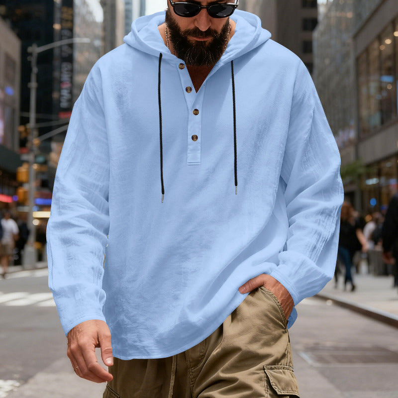 Men's lightweight hooded shirt with button placket made of linen blend and relaxed fit Hudson & Parker