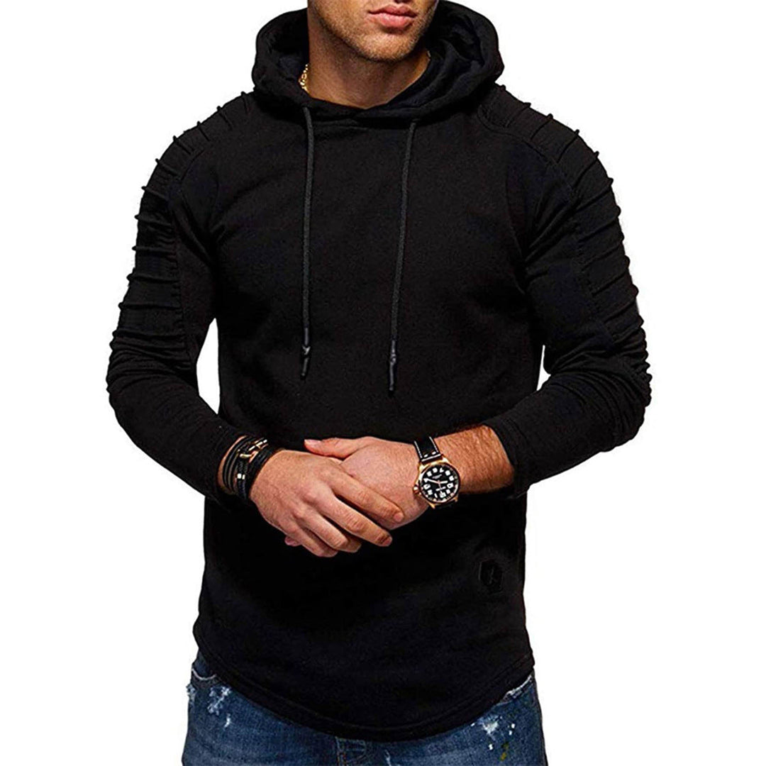 Men's Longline Hoodie with Padded Panel Sleeves and Tailored Slim Fit Hudson & Parker