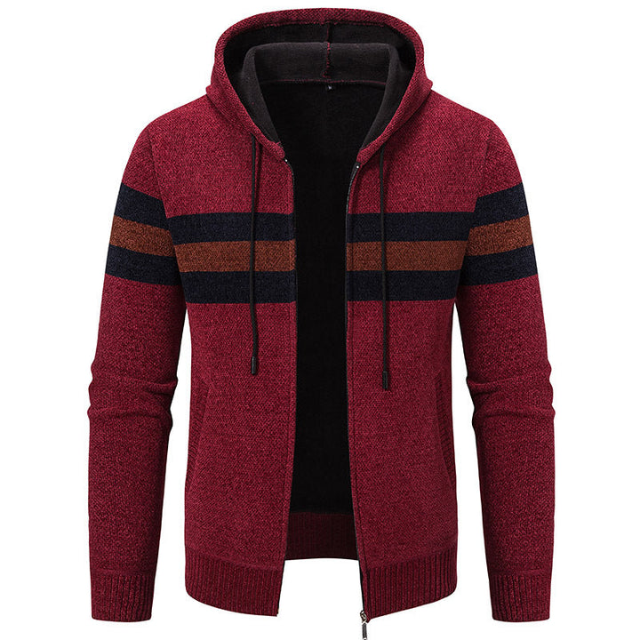 Men's hooded sweater jacket with full zip, contrast stripes, and side pockets Hudson & Parker