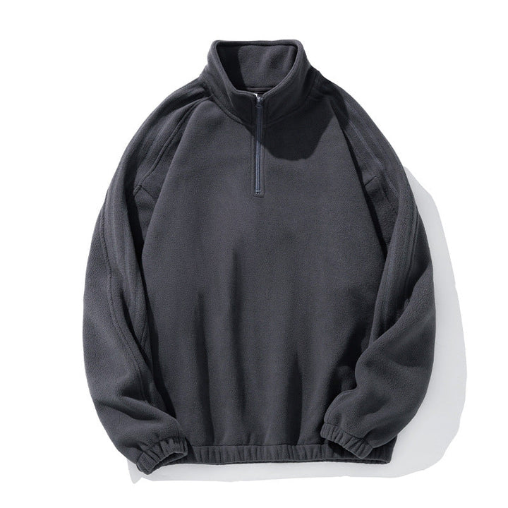 Unisex Fleece Pullover with Half-Zip, Stand Collar and Elastic Hem Hudson & Parker
