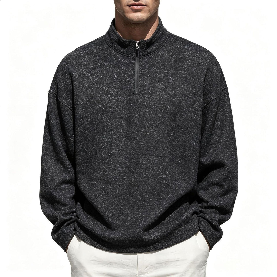 Men's Half-Zip Sweatshirt with Stand Collar and Heathered Texture Hudson & Parker