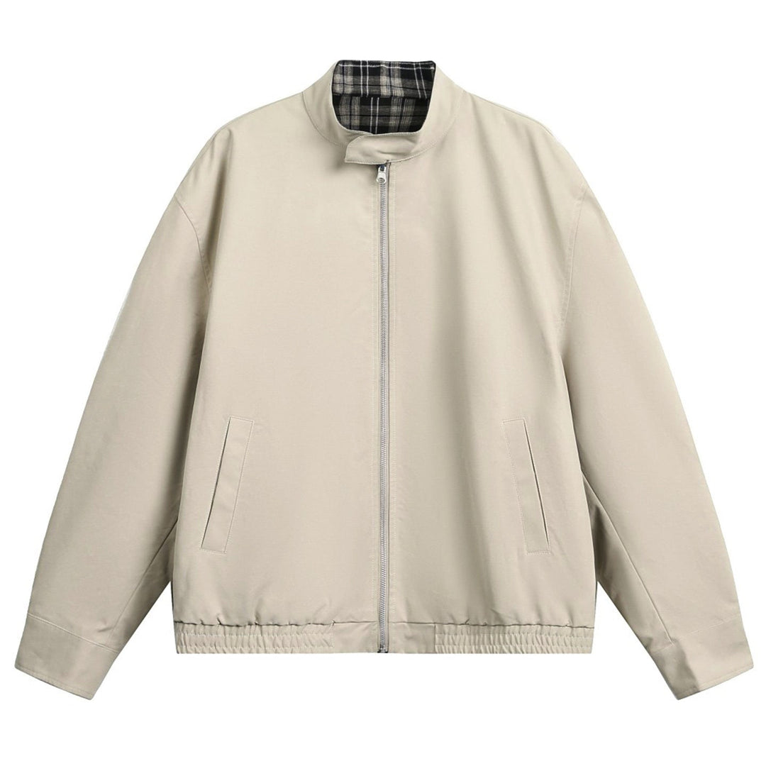 Unisex Oversize Blouson Jacket with Stand-up Collar and Checked Lining Hudson & Parker