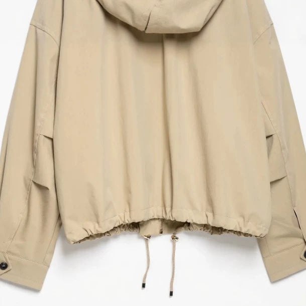 Women's Lightweight Hooded Jacket in Boxy Cut with Drawstring and Check Lining Hudson & Parker