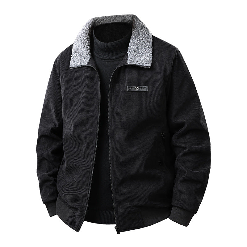 Men's corduroy college jacket with Sherpa collar, zipper, and practical side pockets Hudson & Parker