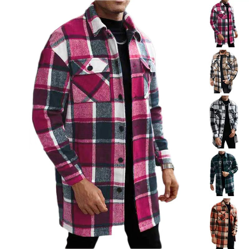 Men's checked longline overshirt with patch chest pockets and button placket Hudson & Parker