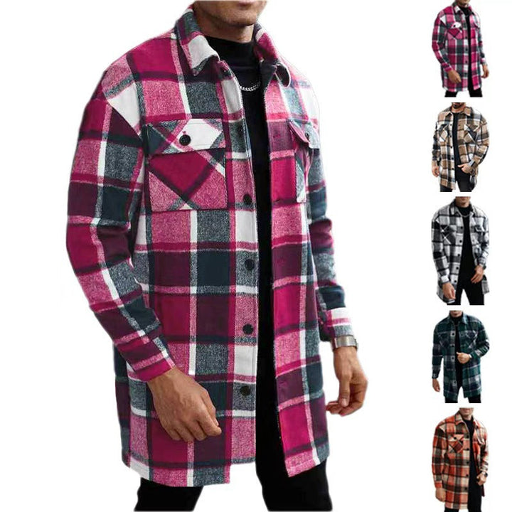 Men's checked longline overshirt with patch chest pockets and button placket Hudson & Parker
