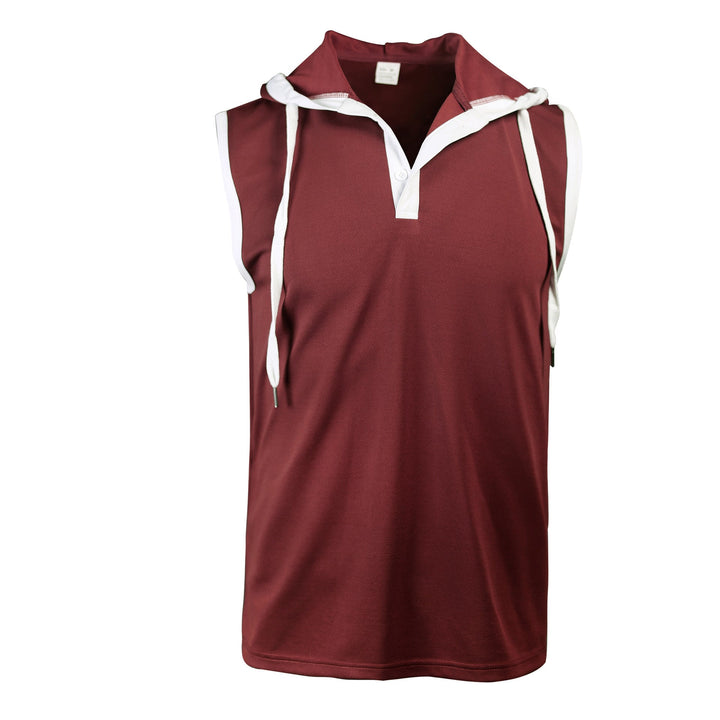 Men's sleeveless hoodie polo shirt with mesh structure and Henley button placket Hudson & Parker