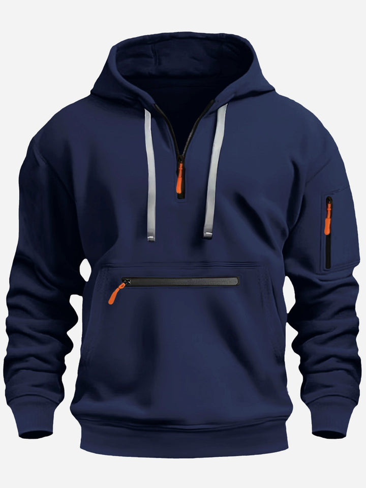 Men's hoodie with half zip, kangaroo pocket and hidden zippers Hudson & Parker