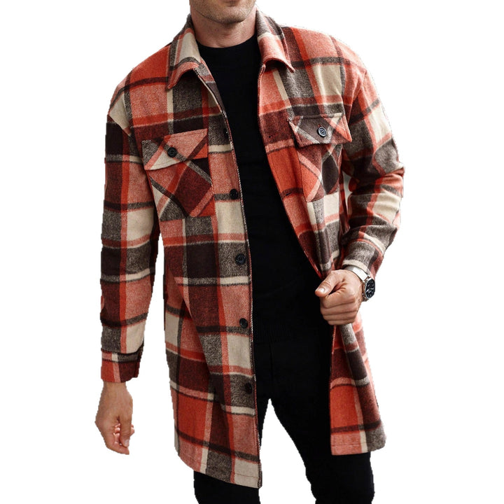 Men's checked longline overshirt with patch chest pockets and button placket Hudson & Parker