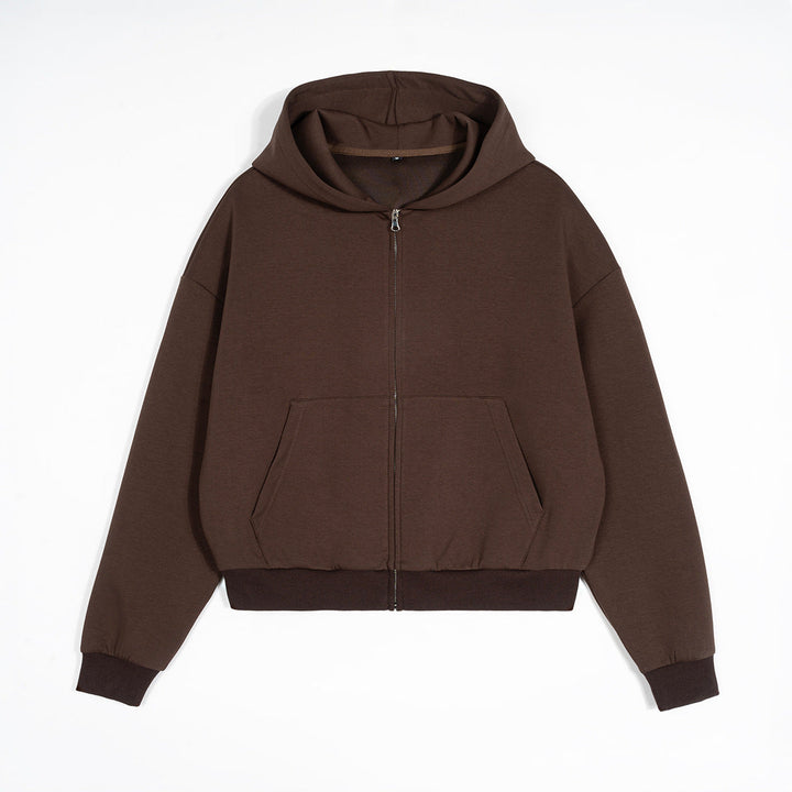 Unisex Boxy Hoodie Jacket in Cropped Cut with Elastic Hem Hudson & Parker