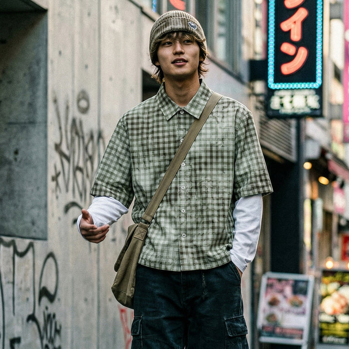 Men's Checkered Overshirt with Integrated Long Sleeve Layer Hudson & Parker