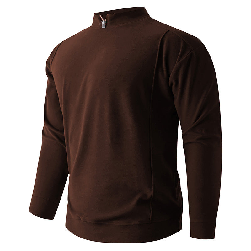 Men's Comfortable Stretch Half-Zip Sweater with Stand-Up Collar and Brushed Inner Lining Hudson & Parker