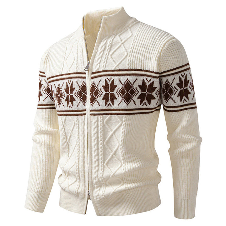 Men's Norwegian pattern cardigan with stand-up collar and zipper Hudson & Parker