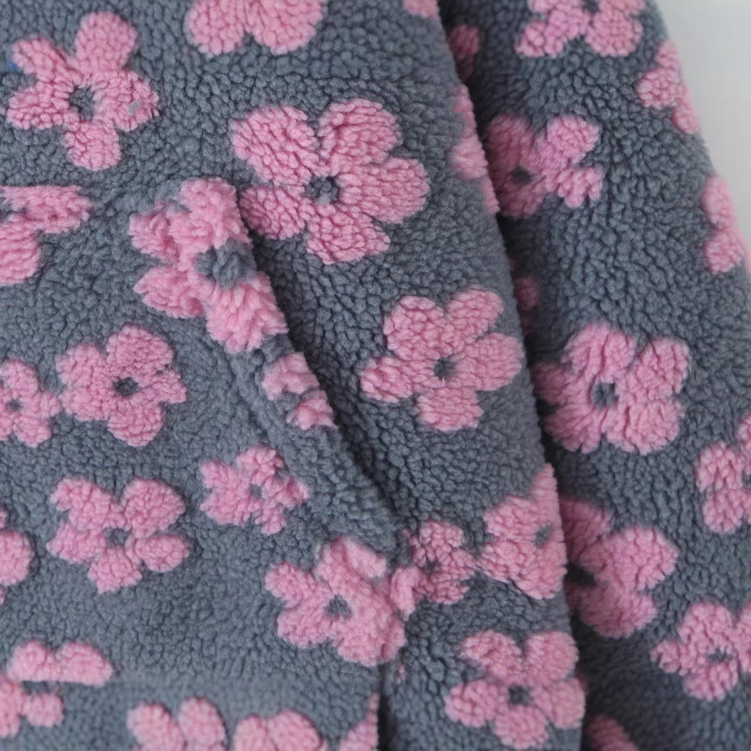 Ladies Teddy Fleece Hooded Jacket with Stand-up Collar, Floral Relief and Half Zip Hudson & Parker
