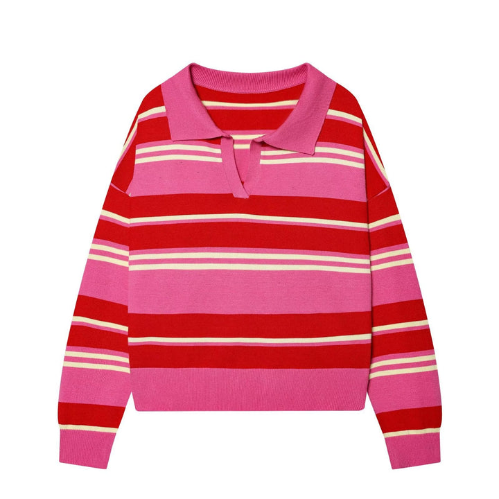 Women Oversize Cropped Rugby Sweater with Polo Collar and V-Neck Hudson & Parker