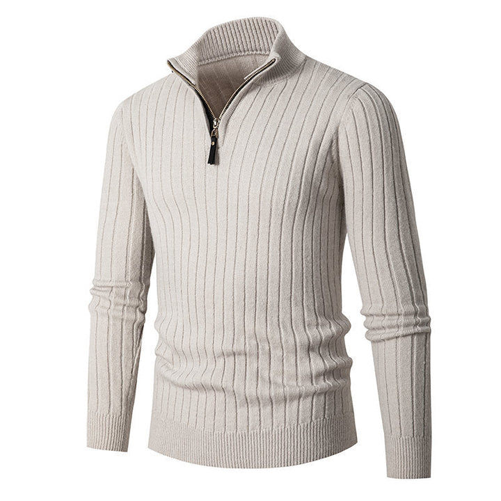 Men's Ribbed Fine Knit Half-Zip Jumper with High Collar and Zipper Hudson & Parker