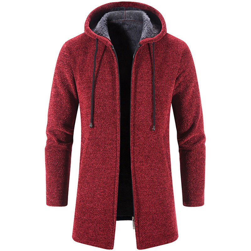 Men Long Cut Hooded Knit Coat with Teddy Lining Hudson & Parker