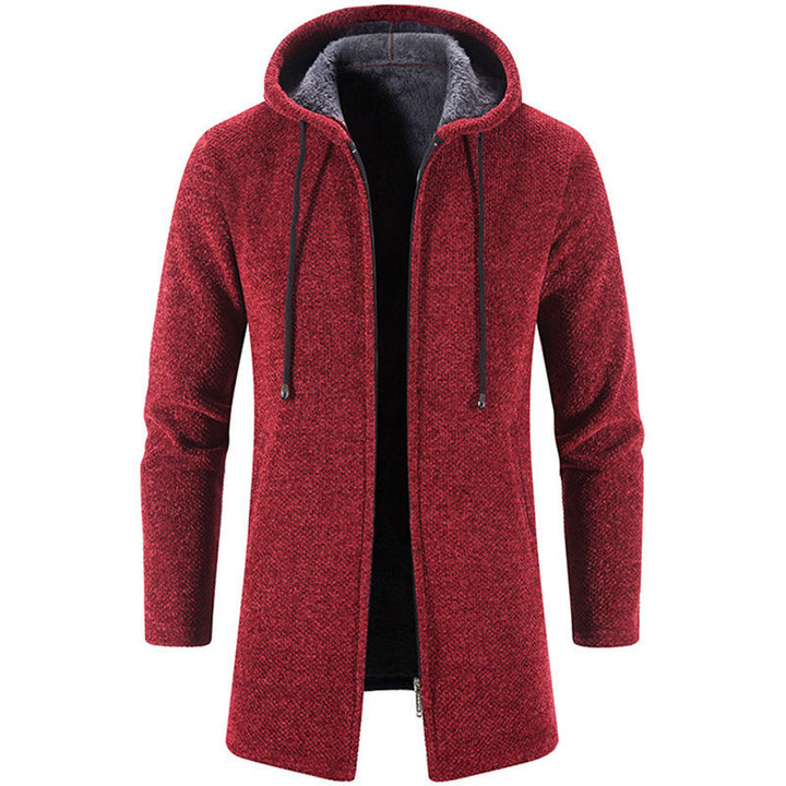 Men Long Cut Hooded Knit Coat with Teddy Lining Hudson & Parker