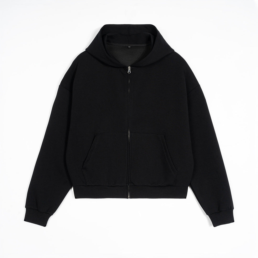Unisex Boxy Hoodie Jacket in Cropped Cut with Elastic Hem Hudson & Parker
