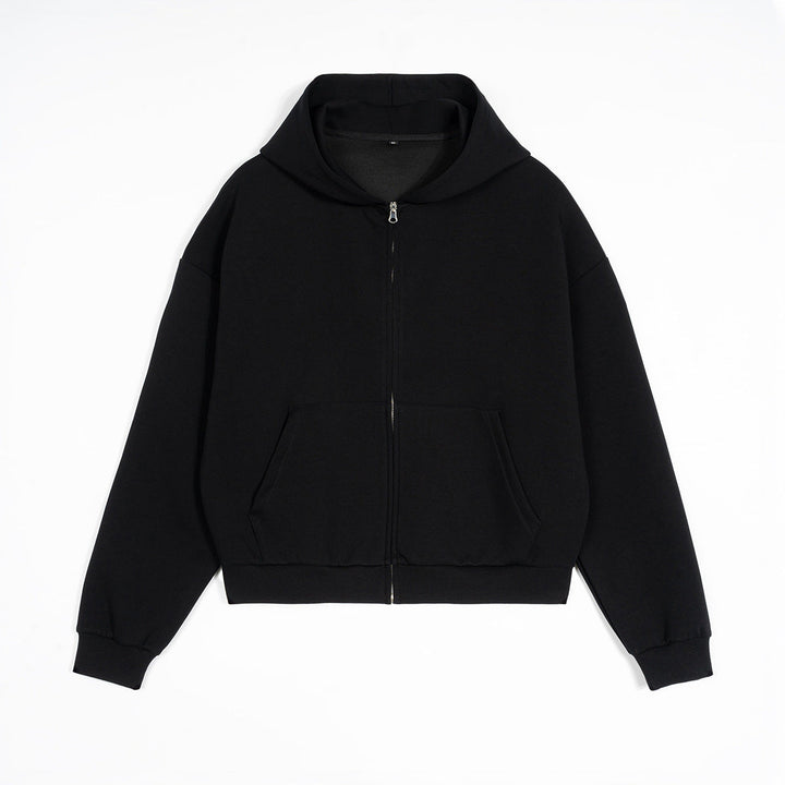 Unisex Boxy Hoodie Jacket in Cropped Cut with Elastic Hem Hudson & Parker