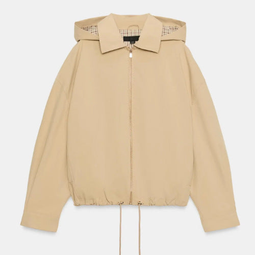 Women's Lightweight Hooded Jacket in Boxy Cut with Drawstring and Check Lining Hudson & Parker