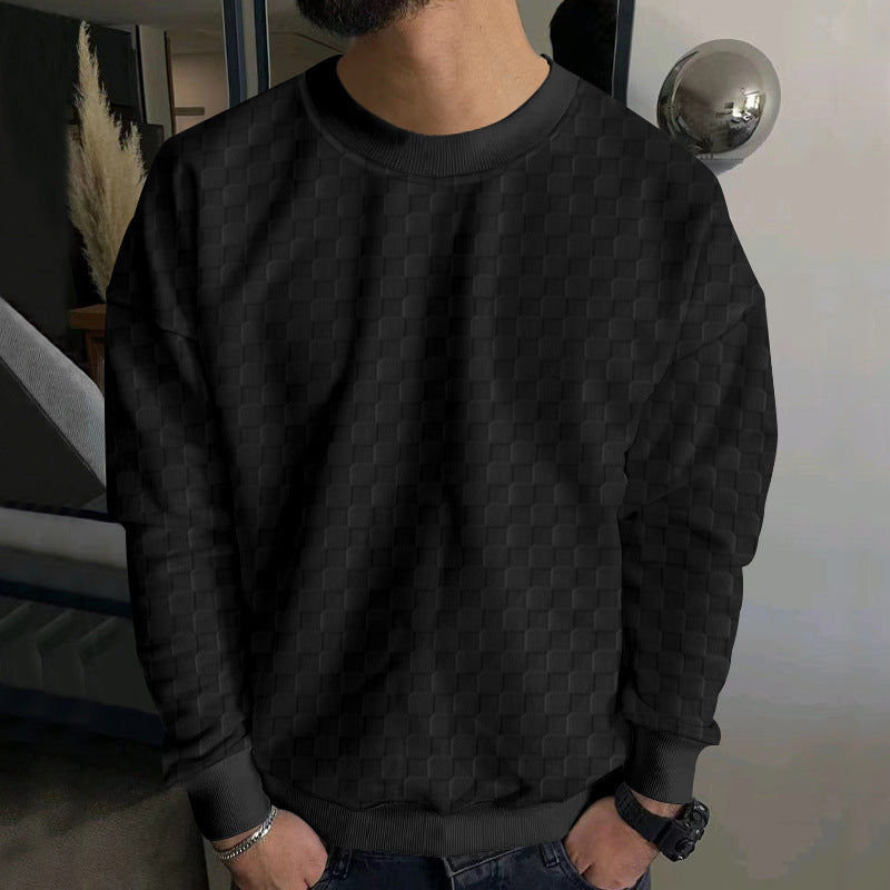 Men's embossed checkerboard sweatshirt with oversized fit, round neckline and ribbed cuffs Hudson & Parker