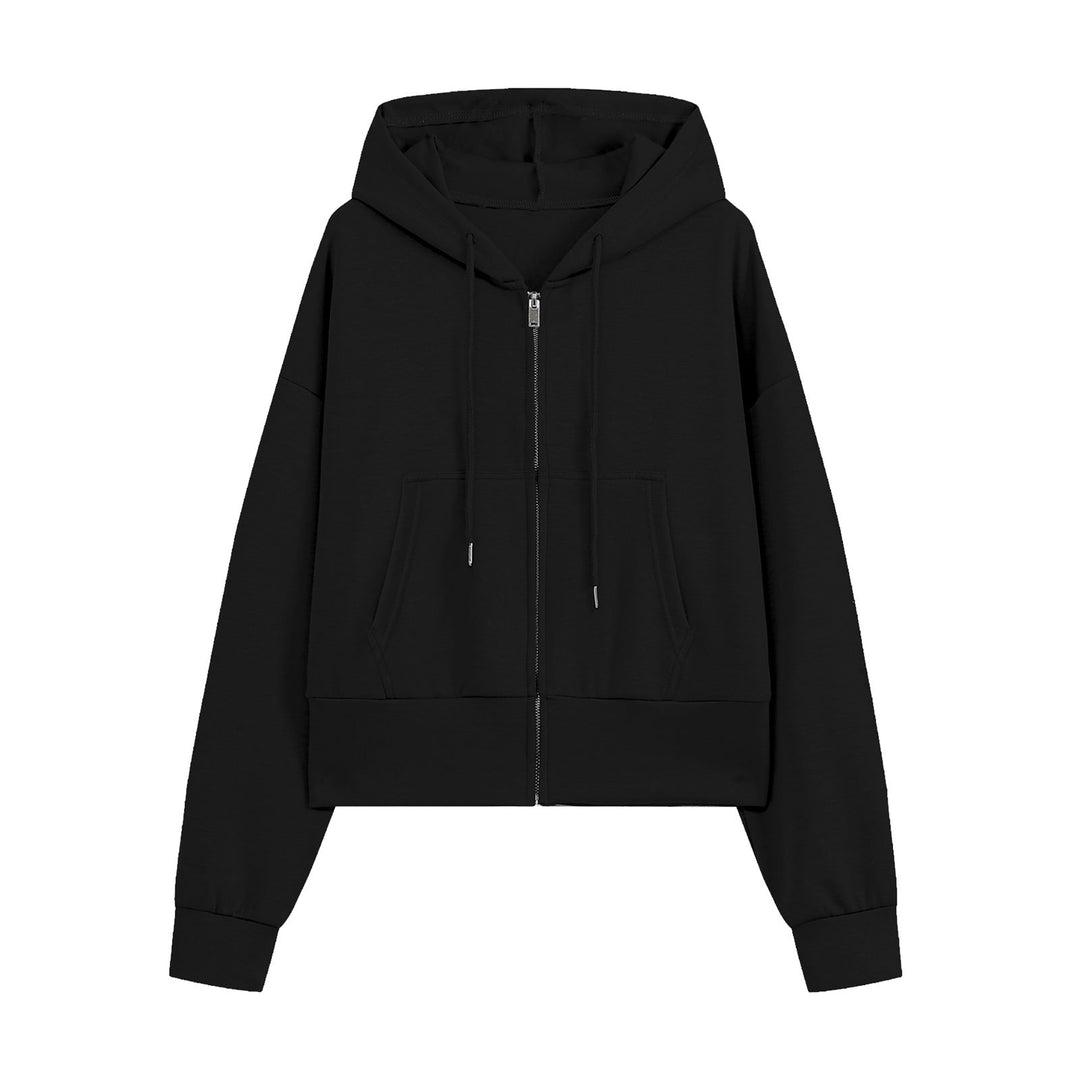 Women's Cropped Zip Hoodie with Hood, Kangaroo Pocket and Tailored Hem Hudson & Parker