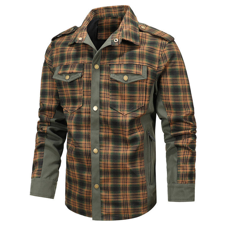 Men's Checked Shirt Jacket in Field Style with Epaulettes, Chest Flaps, and Reinforced Side Panels Hudson & Parker